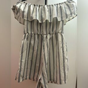 Romper- White and Black vertical stripped Romper